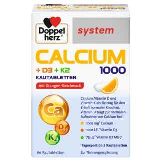Abbildung der Produktverpackung Doppelherz system CALCIUM 1000 + D3 + K2 Frontansicht
